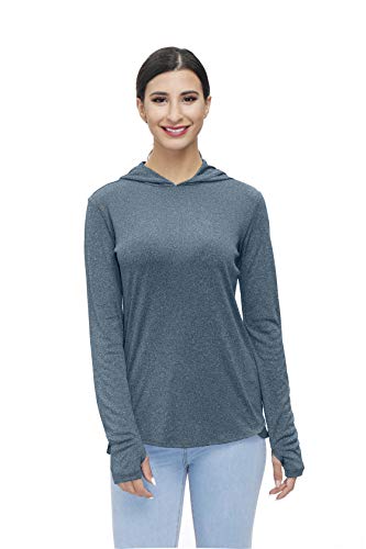 Women's Performance Athletic Running T Shirt Long Sleeve Hiking Pullover Hoodie Workout Tops for Women with Thumb Holes Navy Blue L