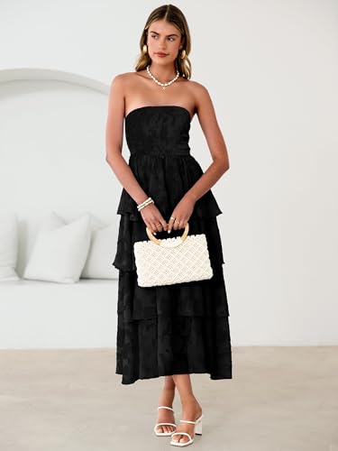Image of Simplee Womens Summer Strapless Maxi Dress 2026 Boho Floral Off Shoulder Wedding Guest Dresses Tiered Beach Long Sundress
