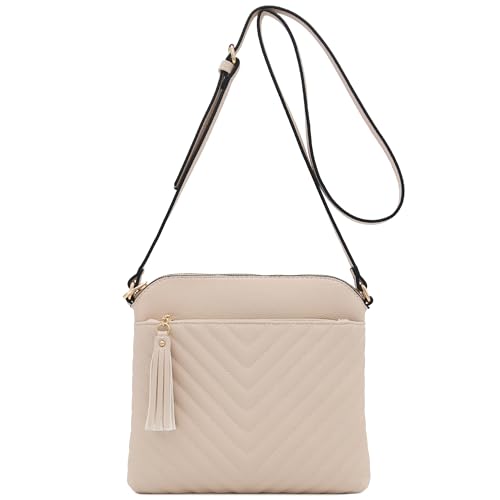 Image of FashionPuzzle Chevron Quilted Medium Crossbody Bag with Tassel Accent