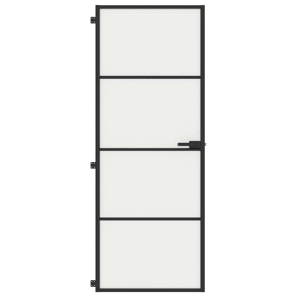 vidaXL Puerta Interior Delgada, Puerta de Panel, Panel de Privacidad, Puerta Decorativa para Dormitorio Baño, Vidrio y Aluminio Negra