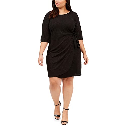 ROBBIE BEE Womens Black 3 4 Sleeve Above The Knee Sheath Cocktail Dress Plus 2X
