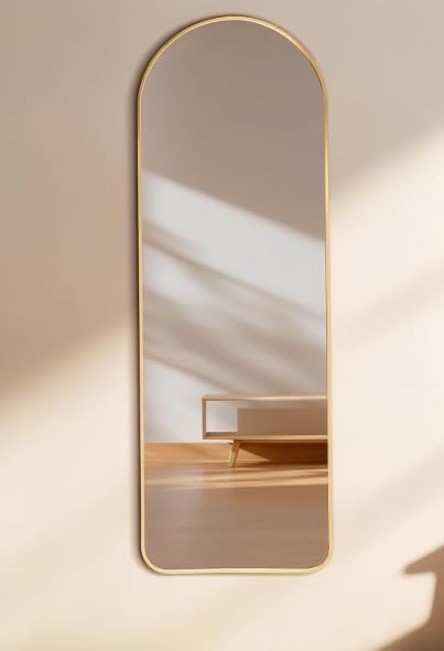 GREENSAPPIRE Full Length Oval Mirror 160×50cm Free Standing Aluminium Alloy Tempered Glass Floor Mirror Large Wall-Mounted Hanging Mirror for Bedroom Living Room Hallway (Gold 120 * 40cm)