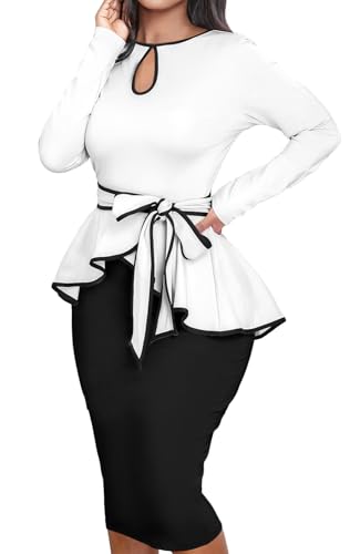 Image of MOJICK Vintage Dress for Women Ruffle Bodycon Keyhole