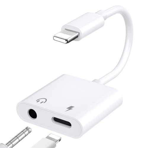 Ticenpe [Certificado MFi] Adaptador Auriculares para iPhone 2 en 1 HiFi Adaptador Lightning a Jack 3,5 con Puerto de Carg, Cascos Auxiliar Audio Cable Jack Accesorios para iPhone 14/13/12/11/XS/X/8