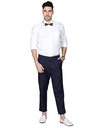 Image of CHKOKKO Men Mid Rise Slim Fit Solid Regular Trouser