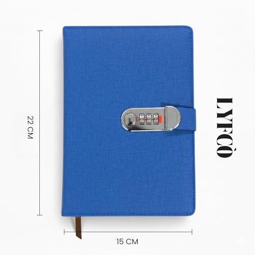 Image of A5 Secret Diary with 3-Digit Combination Lock, Premium PU Leather Journal for Men & Women, Personal Locked Notebook for Office, School & Gifts, 22x15 CM (Fabric Solid Blue)