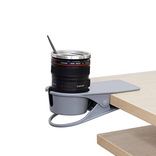 Gray Desk Table Edge Clamp Cup Holder for Office - Place Water Glass, Coffee Mug, Beverage, Phone
