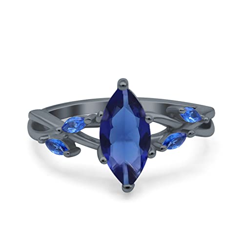 Infinity Twist Blue Sapphire Marquise Art Deco Engagement Wedding Bridal Ring Round Simulated Cubic Zirconia 925 Sterling Silver - Main Image