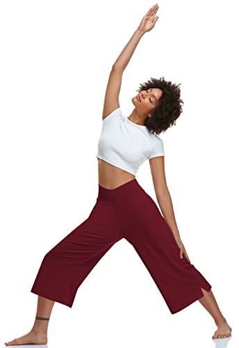 Image of TARSE Womens Casual Wide Leg Yoga Capris Crossover High Waist Capri Pants Loose Soft Pajama Pockets Sweatpants
