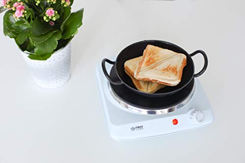 Kochplatte, elektrisches Kochfeld aus Gusseisen, mobile Herdplatte für Zuhause, Camping & Reisen, Thermostat mit 5 Stufen, in Weiß,