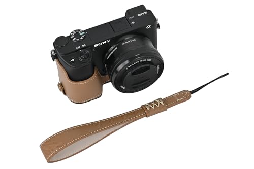 Funda para cámara Sony Alpha A6400 en cuero PU marrón miniatura 5