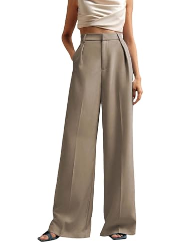 Image of KOTTY Women's High Waist Solid Color Hook and Bar Wide Leg Casual and Formal Trousers