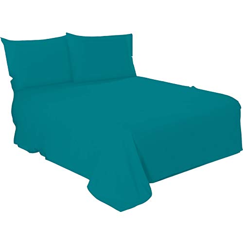 Looms & Leaves Cotton Blended Soft Flat Sheet Bed Sheets Single Double King (TEAL, DOUBLE)