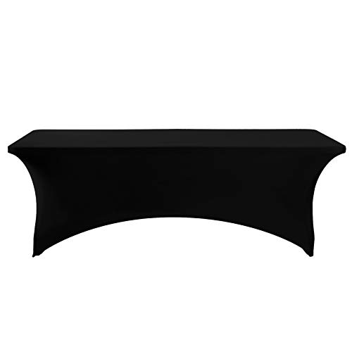 Image of FORLIFE Spandex Table Cover - Fitted 8ft Rectangular Tablecloth, Stretch Patio Cover, Universal for Wedding, Banquet, Party (Black)