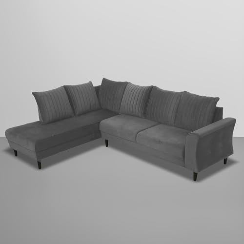 Image of Gratly LHS 4 Seater L Shape Sofa Set for Living Room (Dark Grey Colour) Premium Fabric Sofa