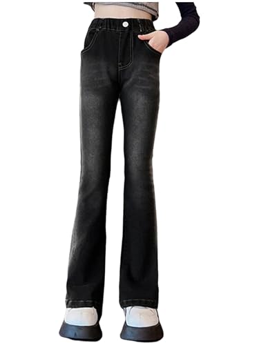 TiaoBug Kids Girls Flared Leg Jeans Elastic Waist Casual Retro Denim Pants Bell Bottoms Jeggings Trousers Street Wear