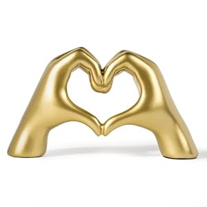 Heart Hands Sculpture – Gold Decor Living Room Accent Home – Small Shelf Decor Aesthetic – Teen Girls Bedroom Knick Knacks – Cute Table Statue Love Decorations, Gifts Girlfriend Women (Gold)