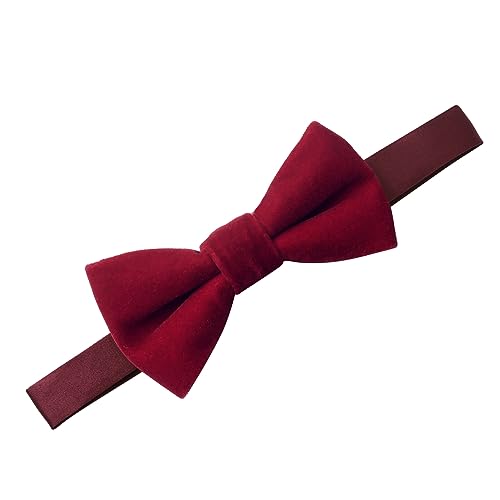 PACGOTH Boys' Velvet Bow Ties, Pre-Tied, Solid, Adjustable With Gift Box (Burgundy)