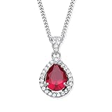 Old English Jewellers Sterling Silver Ruby Teardrop Pendant Necklace + 18 Inch Chain