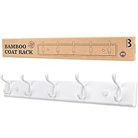 Wooden Coat Rack, Wall-Mounted Organizer for Closet, Entryway, Hallway, Foyer, Bedroom, Heavy Duty Double Hooks for Hanging Towels, Bags, Hats, Jackets, Key (White, 5 Hooks)