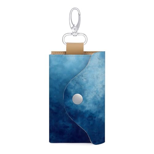 Abstract Blue Background Key Holder Bag PU Leather ID Card Holder Keychains Case Cover for Men Women