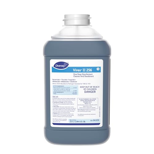 Image of VIREX Diversey II 256 Disinfectant Cleaner J-Fill, 2.5 L, 2 Pack | One Step Cleaning, Fast Contact Time, Controls Odors, Cost Efficient 1:256 Dilution, Multi Surface Use