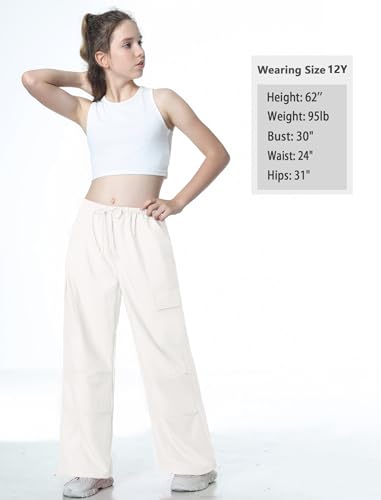 Image of EXARUS Girls Parachute Pants Cargo Hip Hop Wide Leg Baggy Y2K Teen | Tween Casual School Dance Streetwear with Pockets Elastic Waist Youth Junior Kids Bottoms Hiking 8-14Y