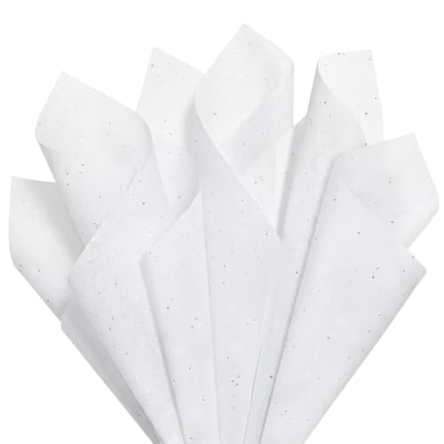 Image of 120 Sheets White Glitter Tissue Paper, 14x20 Inch Glitter Art Tissue Paper for Gift Bags, Gift Wrap Supplies Bulk for Weddings, Birthday Parties, Crafts & Decoration (White)