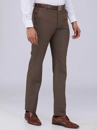 Image of Park Avenue Men Regular Fit Stripe Pattern Poly Viscose Blend Flat Front Formal Trouser