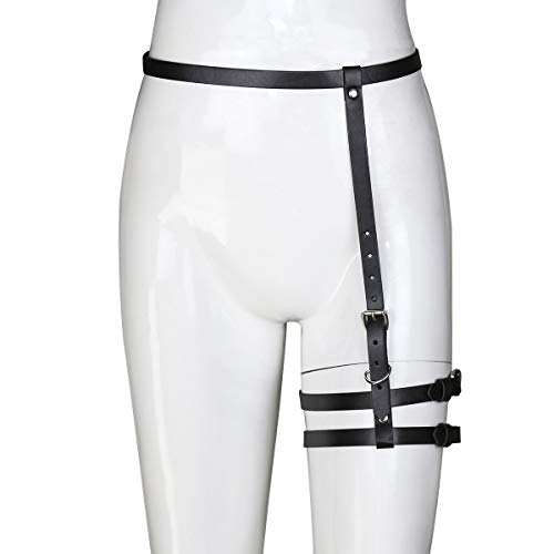 Clearumm Women Sexy Gothic Leather Cincher Single Leg Cage Harness Wasit Garter Belt - Free Size - 2 Leg Rings #TOP1