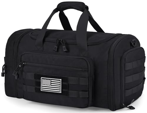 HILOMON Tactical Travel Duffle Bag for Men, 45L Expandable Water-Resistant Mens Carry-on Weekender Overnight Gym Bag with Shoe Compartment