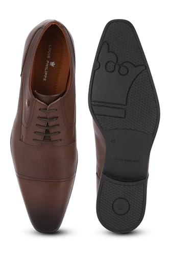 Image of Louis Philippe Men Premium Leather Breathable Lining Material Anti Slip with Heel TPR Sole Formal Derby Shoes