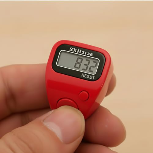 Image of Digital Finger Tally Counter, 5-Digit LCD Display, Ring Design with Reset Button (Pack of 1) (Red)