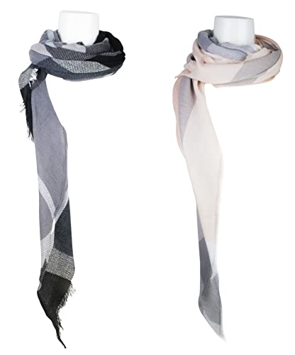 Vivian & Vincent 2 Pack Of Triangle Fall Winter Soft Plaid Scarfs For Women Scarf Warm Shawls And Wrpas Black Gray And Pink Gray Tartan #TOP5