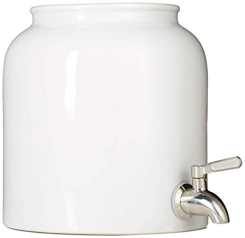 Humble House SAUERKROCK TAP Kombucha Crock with Stainless Steel Spigot - 10 Liter (2.6 Gallon) Ceramic Jar in Natural White for Continuous Brewing