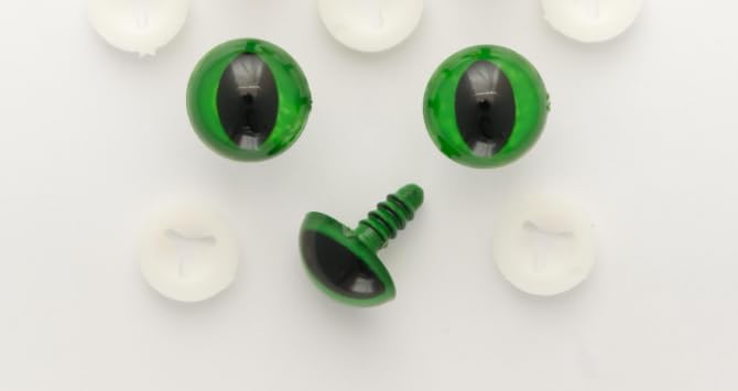 Safety Eyes for Soft Stuffed Toys & Teddy Bears (Green Cat Eyes, 15mm - 10 Pairs)