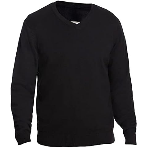 Ex-Store Mens Pure Cotton Plain Fine Knit V-Neck Jumper Black XL Cover