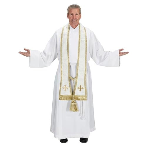 Needzo Reversible Purple and White Jacquard Confessional Stole with Gold Trim and Tassels, 92 Inches4