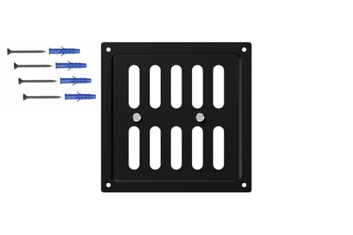 DEMLOU Rejilla de Ventilación Regulable 15x15 cm Cuadrada – Acero Galvanizado Negro RAL 9005 con Lamas Apertura/Cierre – Para Pared o Techo.