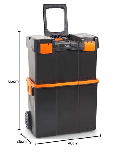 VonHaus Tool Box on Wheels - Wheeled Tool Box with Stackable Boxes for Easy Organisation - 3-Pack Secure Rolling Storage Boxes, Lockable Cover and Removable Tray with Wheels 9 VonHaus Tool Box on Wheels - Wheeled Tool Box with Stackable Boxes for Easy Organisation - 3-Pack Secure Rolling Storage Boxes, Lockable Cover and Removable Tray with Wheels - Image 9