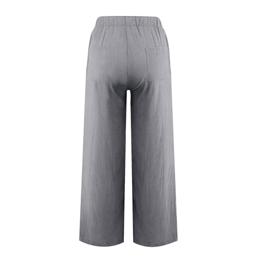 Wide Leg Linen Pants Women Summer Casual High Waisted Drawstring Pants with Pockets Loose Lightweight Lounge Trousers4