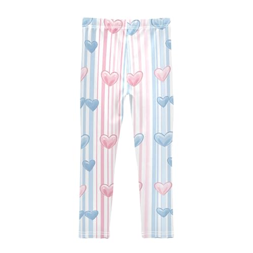 Blue Pink Hearts Pattern Girls Leggings Ultra Soft Compression Yoga Gym Pants for Kids 4-10T2