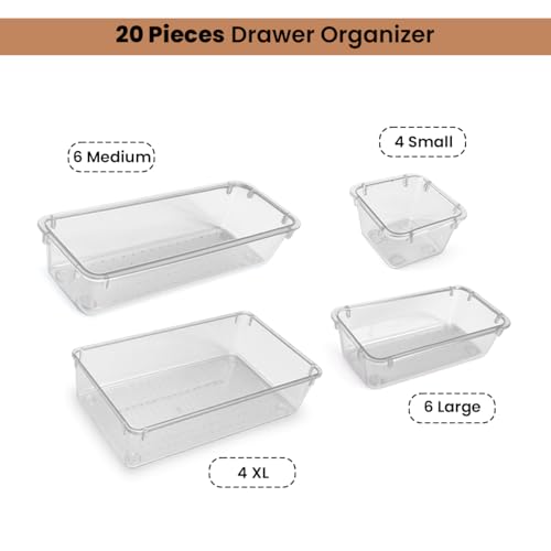 Image of ALOXE Drawer Organizer Makeup Organizer Box Transparent Multipurpose Drawer Organisers Storage Box For Cosmetic, Jewellery, Office, Kitchen Items (20 Pcs)