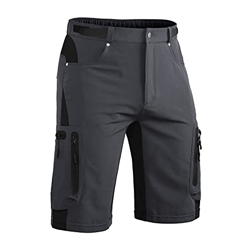 Hiauspor Kurze Hosen Herren, Leichte Wanderhose Atmungsaktiv Schnelltrocknen Cargo Bermuda Shorts Elastische Radlerhose MTB Fahrradhose Outdoorhose Sport Radhose Sommer mit 6 Taschen (Dunkelgrau, L)