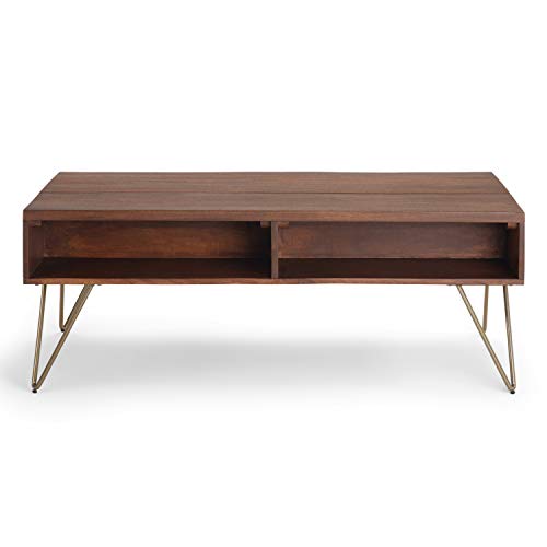 Image of SIMPLIHOME Hunter 48 inch Wide Solid Mango Wood Coffee Table in Umber Brown