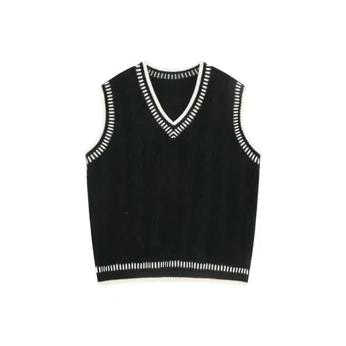Men’S Casual Retro V-Neck Sweater Vest Loose Fit Sleeveless Pullover with Contrast Color Knit Top2