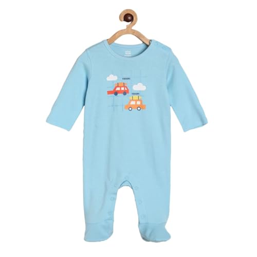 Image of miniklub Baby Front Open Long Sleeve Cotton Sleep Suit, Pack of 2 (Blue /White Color)