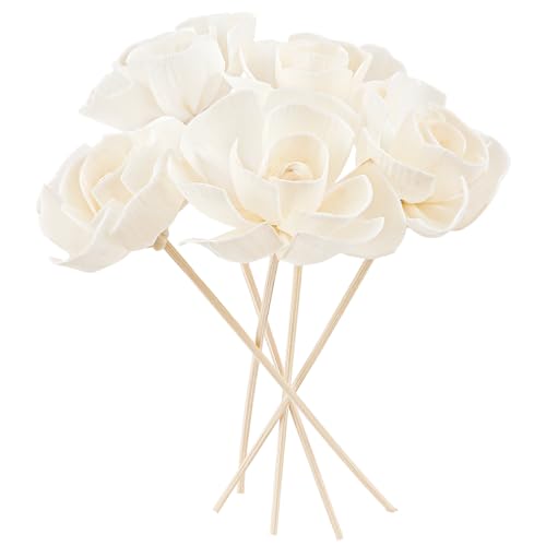 YOLUFER 5 Pcs Flower Scent Diffuser Natural Flower Scent Oil Diffuser Sticks Aromatherapys Reed Flowers for Home Bathroom Office (Camellia) White KA027-YON-YB