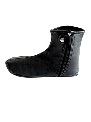 Black Leather Socks With Zipper for Men, Women - Unisex Water-Resistant Winter Wudu Khuffain for Umrah - Muslim