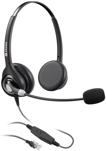 Image of Arama Telephone Headsets for Yealink Phones RJ602Y1 RJ9 Office Wired Headset with Mic Noise Canceling Compatible with Yealink VoIP Phone T54W T46U T33G Poly Snom Phones Desk Landline